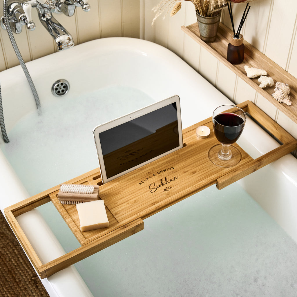 Personalised Engraved Wooden Bath Caddy - Sunday's Daughter
