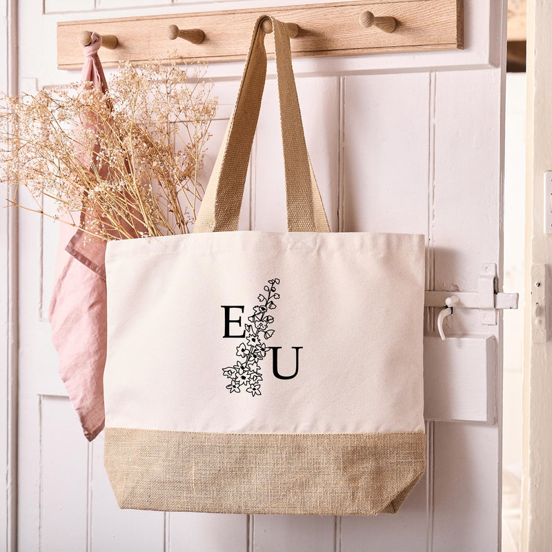 Personalised July Birth Flower Initial Tote Bag, Thoughtful 50th birthday gift for Mum from Sunday's Daughter