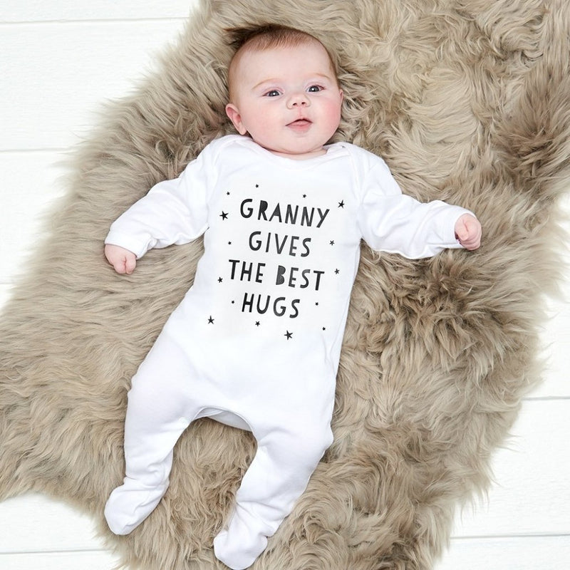 Grandma gives the best hugs baby grow - mother's day gifts for Grandma - Sunday's Daughter