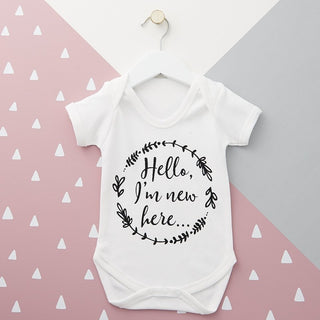 Hello, I'm New Here Wreath Babygrow