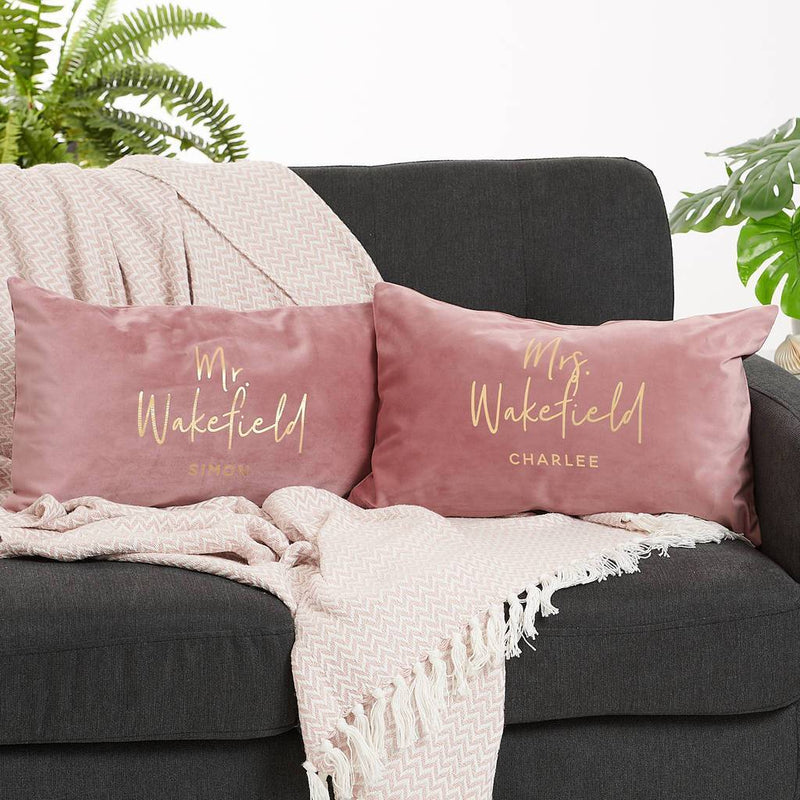 Personalised Mr And Mrs Velvet Cushion Set