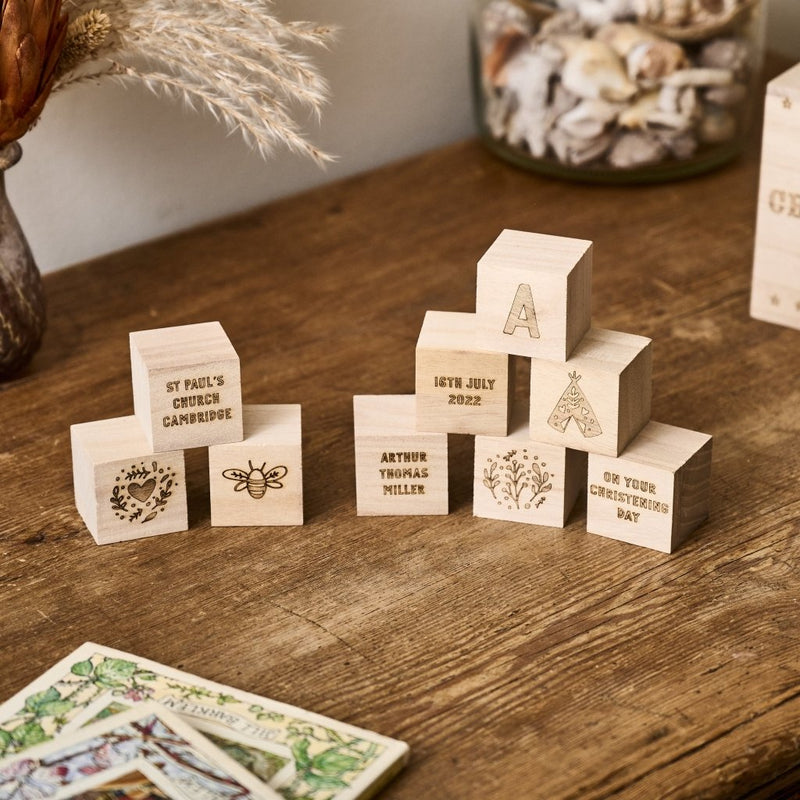 Personalised Baby Boy Engraved Wooden Blocks - Sunday's Daughter