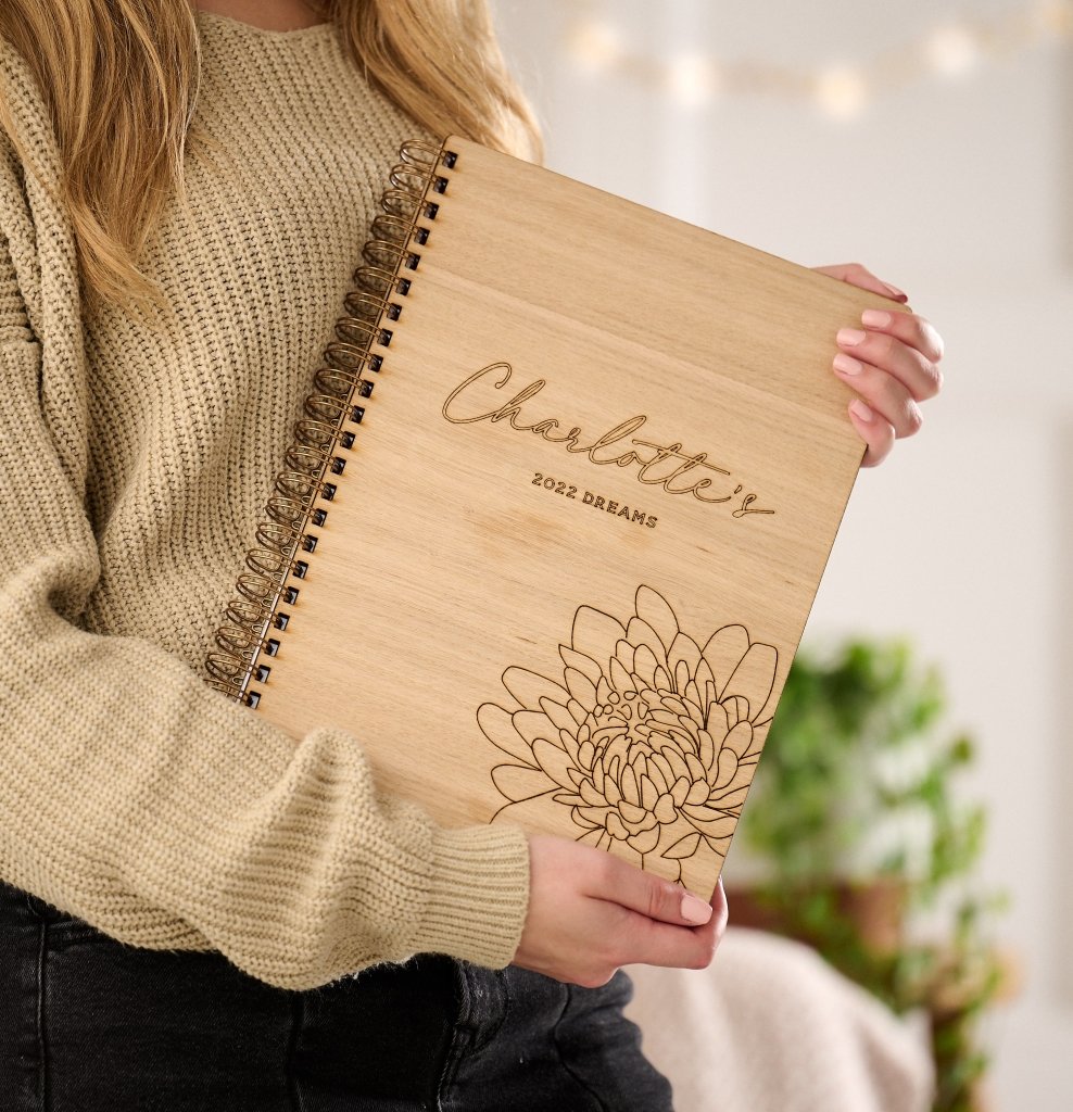Personalised Wooden Birth Flower Notebook
