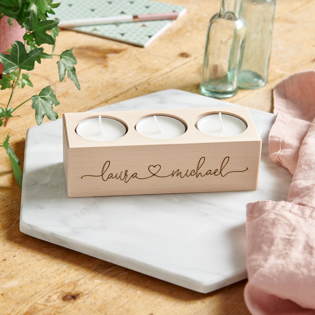 Personalised Couples Wooden Candle Holder - Sunday's Daughter