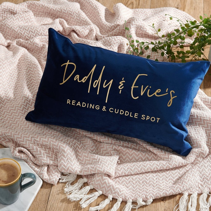 Personalised Daddy Reading Spot Velvet Cushion - Sunday's Daughter