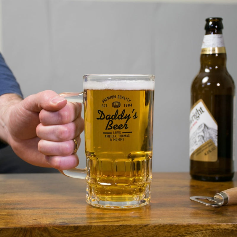 Personalised Daddy's Father's Day Glass Beer Tankard - Sunday's Daughter