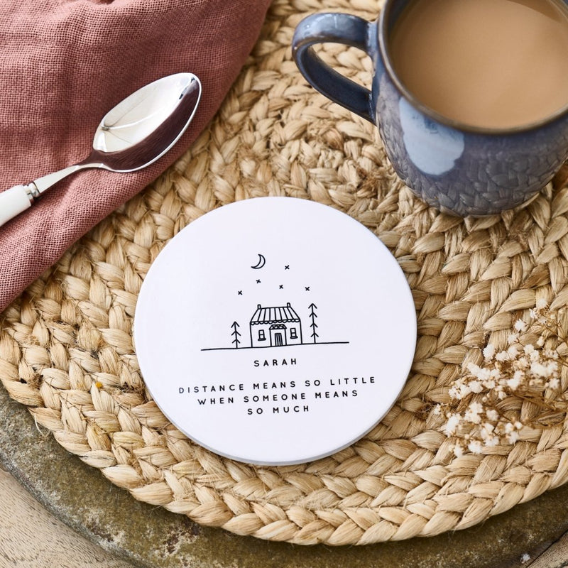 Personalised Distance Means So Little Ceramic Coaster - Sunday's Daughter