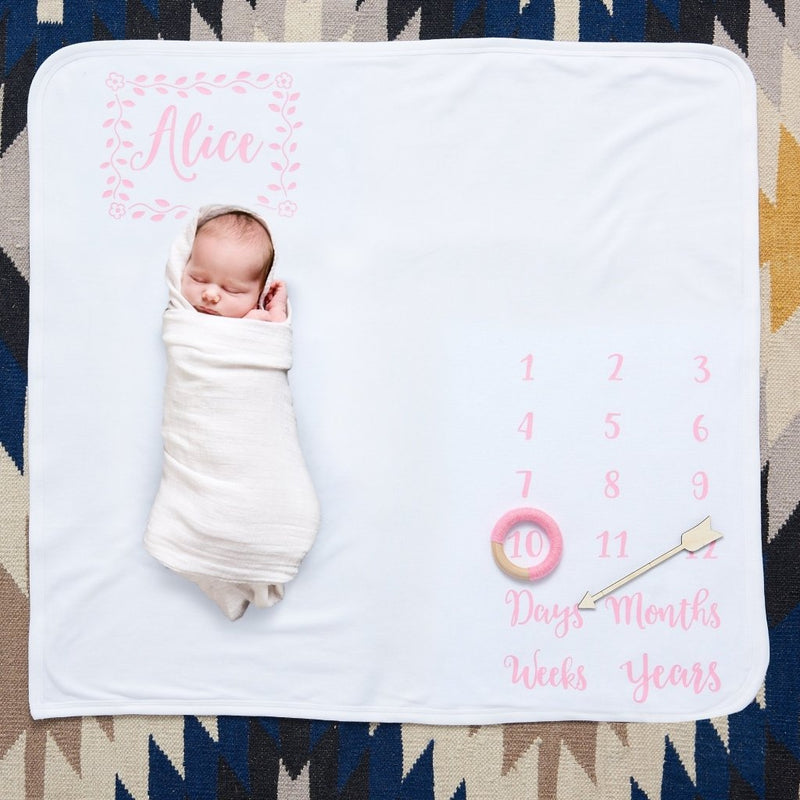 Personalised Floral Baby Milestone Blanket - Sunday's Daughter