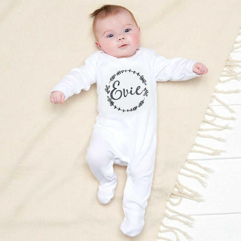 Personalised Floral Wreath Babygrow - Sunday's Daughter