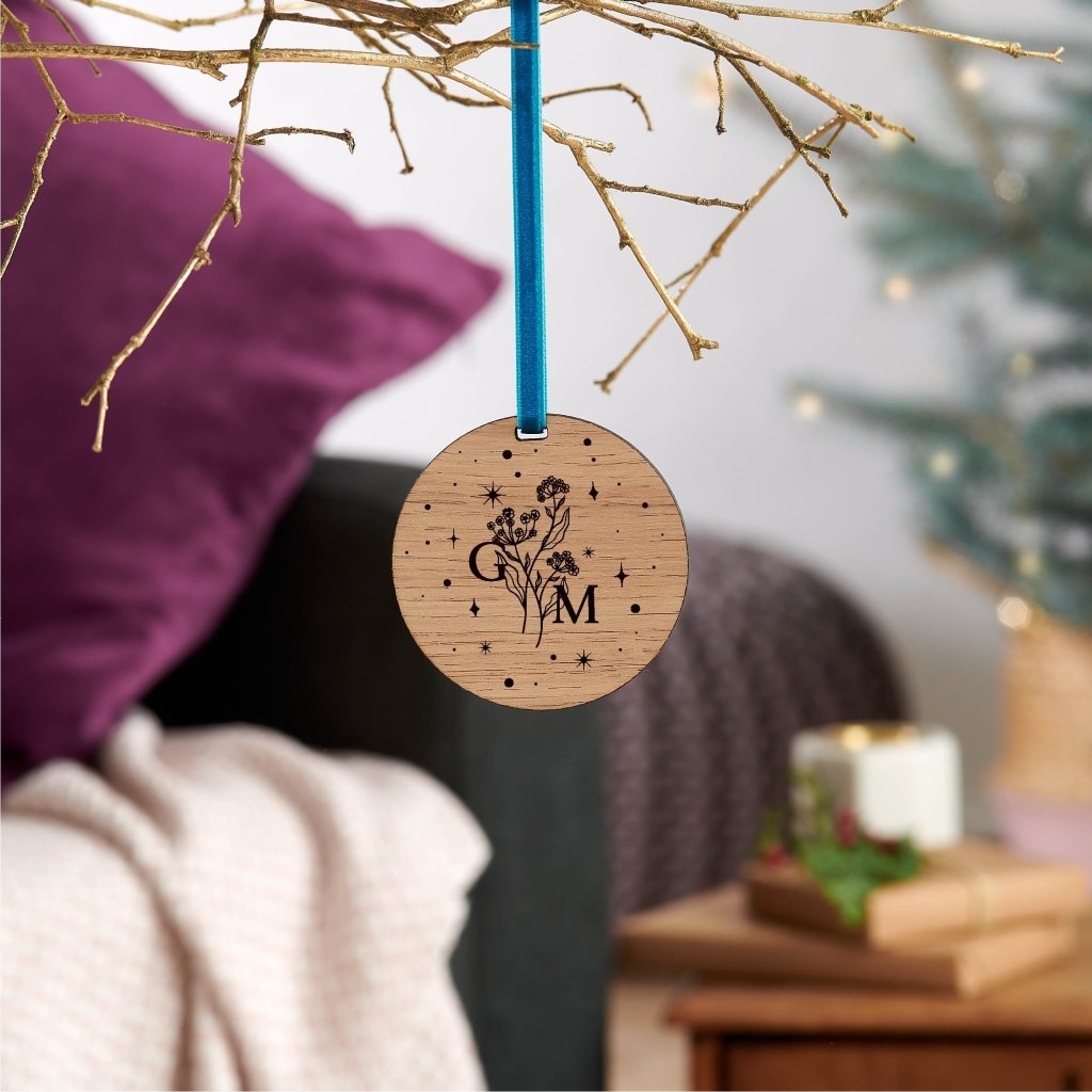 Personalised Flower And Moon Christmas Bauble - Sunday's Daughter