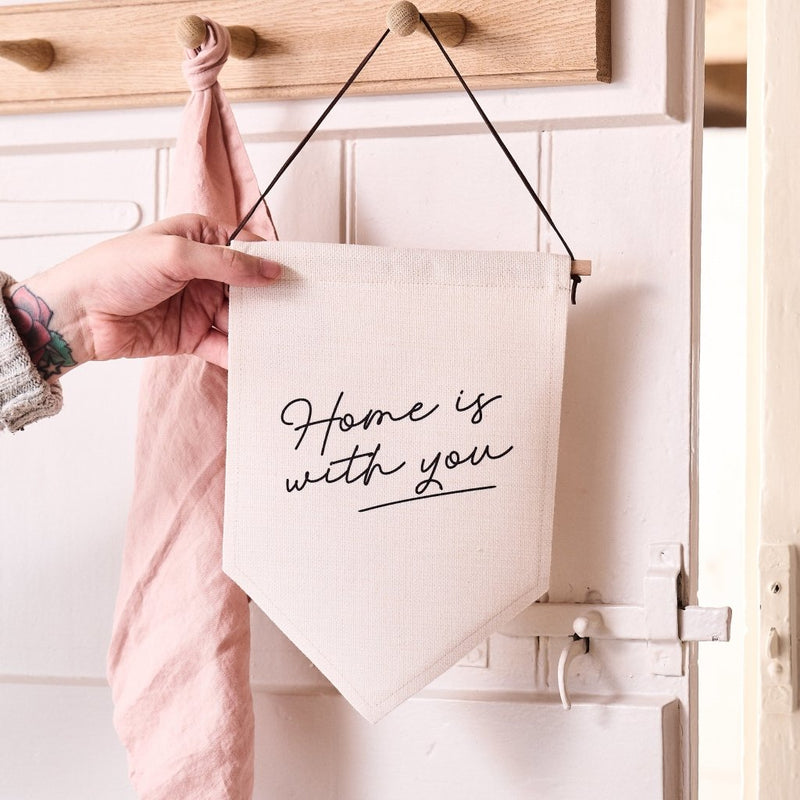 Personalised Home Is With You Slogan Linen Flag - Sunday's Daughter