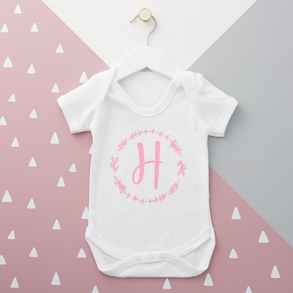 Personalised Initial Wreath Babygrow - Sunday's Daughter