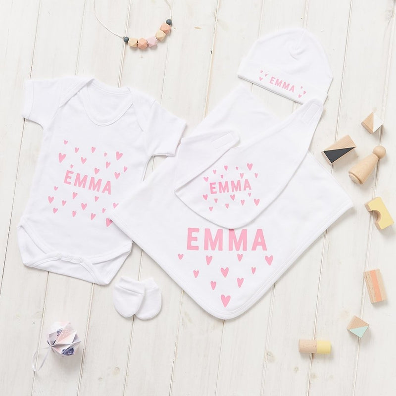 Personalised New Baby Hearts Gift Set - Sunday's Daughter