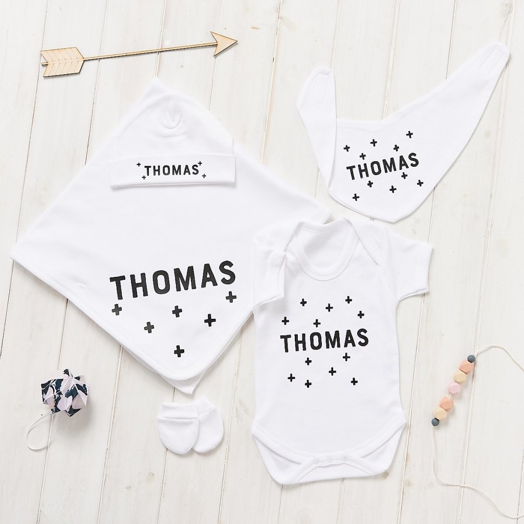 Personalised New Baby Scandi Crosses Gift Set - Sunday's Daughter