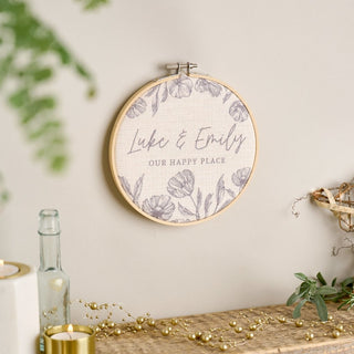 Personalised Our Happy Place Linen Hoop - Sunday's Daughter