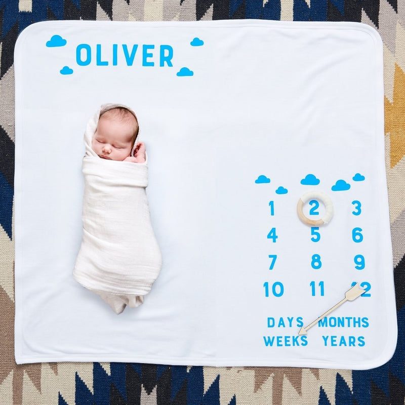 Personalised Scandi Clouds Baby Milestone Blanket - Sunday's Daughter