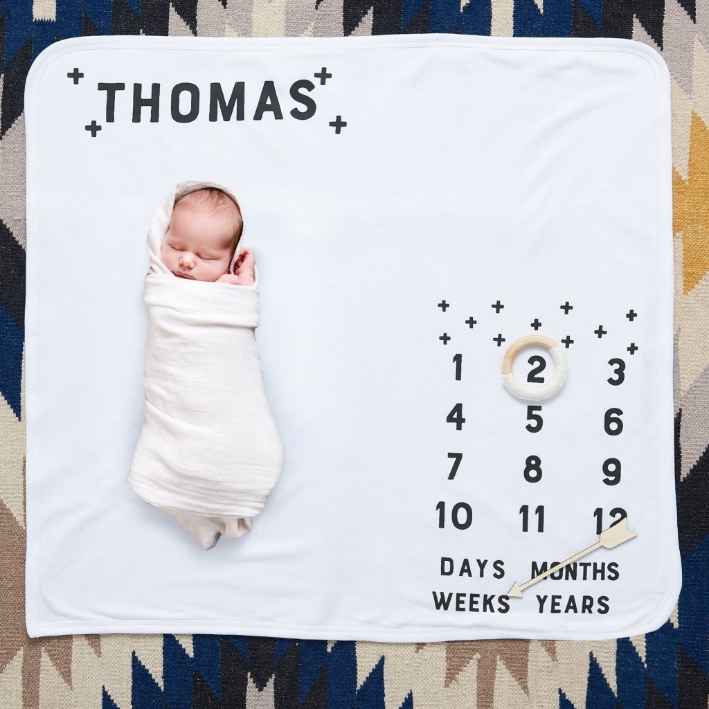 Personalised Scandi Crosses Baby Milestone Blanket - Sunday's Daughter