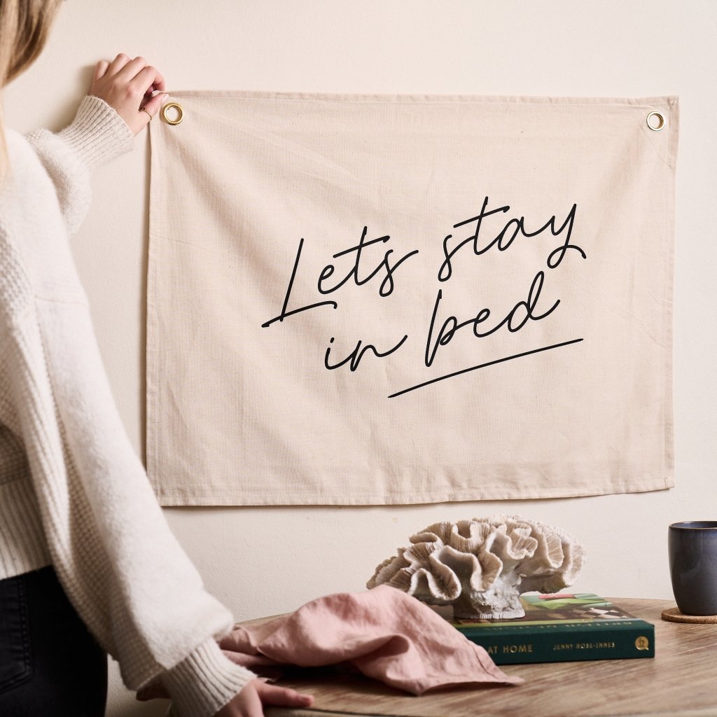 Personalised Stay In Bed Slogan Linen Banner - Sunday's Daughter