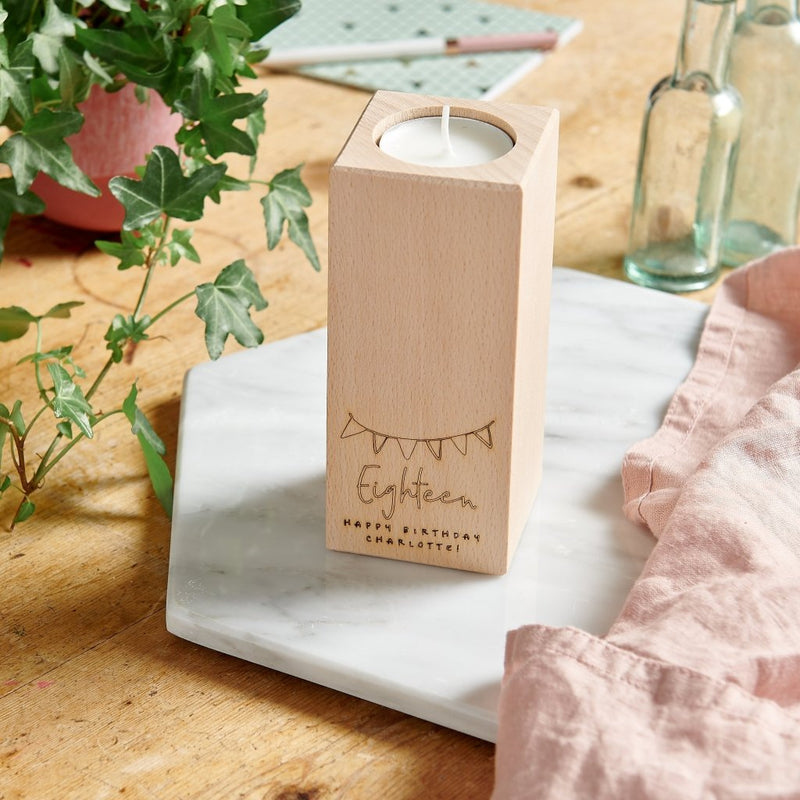 Personalised Wooden Birthday Candle Holder - Sunday's Daughter