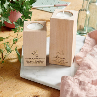 Personalised Wooden Christening Candle Holder - Sunday's Daughter