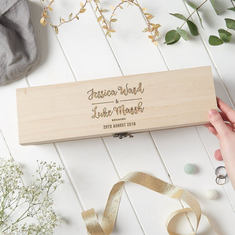 Personalised Wooden Engagement Wine Box - Sunday's Daughter