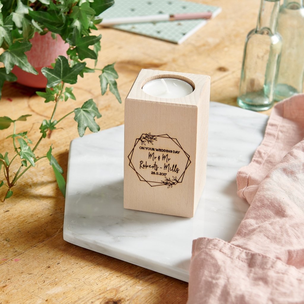 Personalised Wooden Wedding Candle Holder - Sunday's Daughter