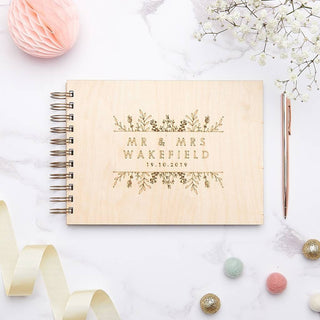 Wooden Botanical Wedding Guest Book - Sunday's Daughter