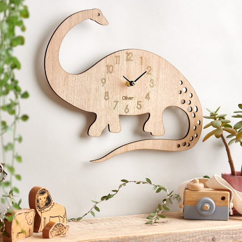 Wooden Diplodocus Dinosaur Clock - Sunday's Daughter